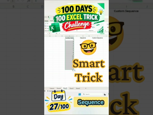 Type 100+ numbers in 1 second? Use Excel SEQUENCE Formula | Day 27/100#excel #numbers #series #tips