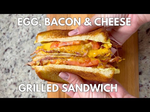 Breakfast egg sandwich Perfection - Crispy Egg, Bacon & Cheese Grilled Sandwich