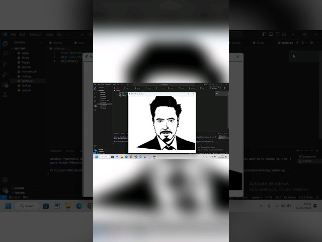 use sketchpy to draw rdj image #python #coding #pythoncoding #shorts #shortvideo #youtube#viralvideo