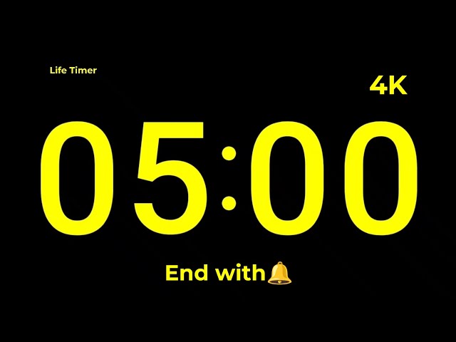 5 Minute Timer ⏳ 4K Countdown | Alarm at the End 🔔 | Study, Workout & Focus