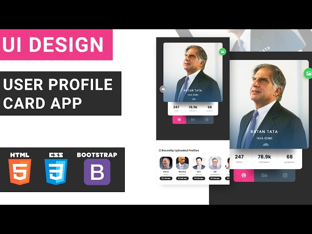 UI Design Tutorial - User Profile Card | HTML CSS BOOTSTRAP Speed Coding