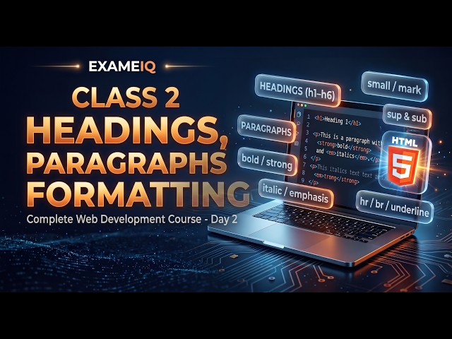 HTML Text Formatting Explained (h1-h6, p, bold, italic & more) | Class 2.