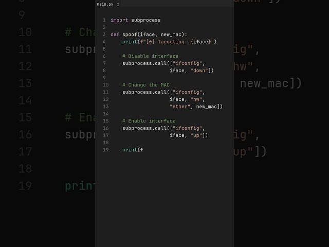 MAC Address Spoofer in Python 🎭 | #shorts #python