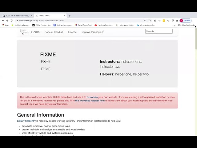 Creating Your Workshop Website - Setup Instructions