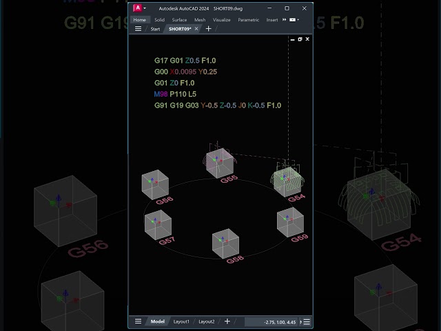 SUB09 - A DEMO OF G18, G19, G54, G55, .. G59 AND NESTING SUBROUTINE #gcode #cncmill #cncprogramming