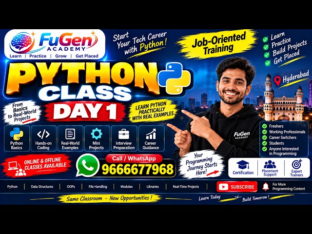 Python Day1 Class | Online & Offline Classes | Python Course in Telugu | Fugen Academy | 9666677968