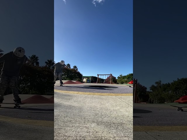 My first land of the skateboard to skateboard trampoline side flip