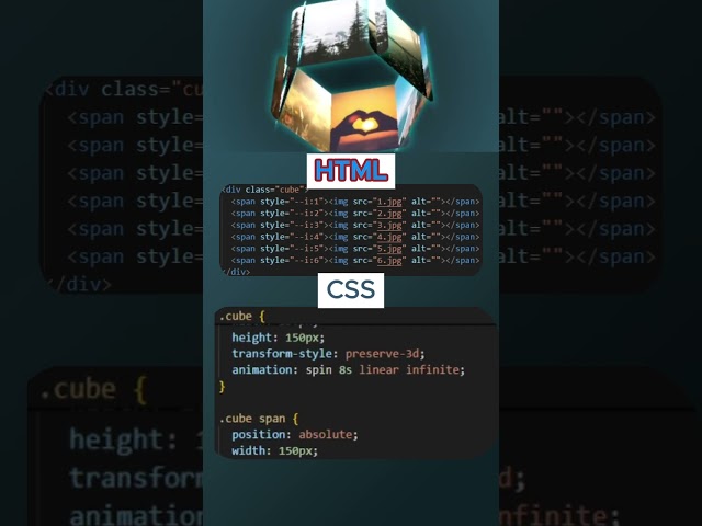 3D Rotating Cube using CSS 🔷 | Easy CSS Animation Tutorial #CSS #WebDesign #Shorts