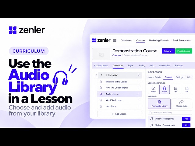 Curriculum | How to Use the Audio Library in a Zenler Lesson 🎧