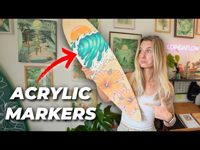 trying Arrtx acrylic markers on a skateboard deck