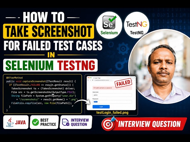 how to take screenshot for failed test cases in selenium testng | #java  | Interview Question
