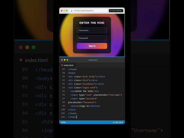 HTML CSS Animation | Enter the Void Login Page | Black Hole UI Design #html #css #frontend