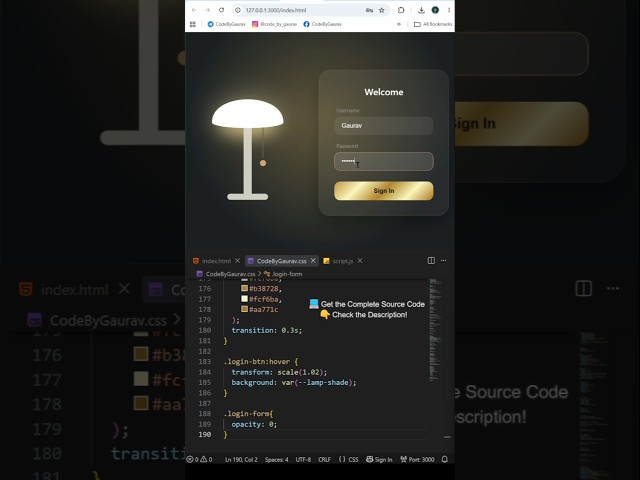 Creative Lamp Login Form 💡 Using HTML CSS & JavaScript | #shorts #javascript #webdev  #frontenddev