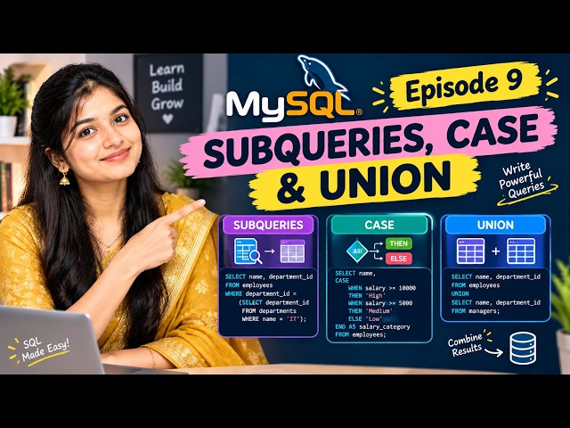 MySQL Episode 9 | Subqueries, CASE & UNION Explained in Telugu | MySQL Tutorial | By Ruchitha