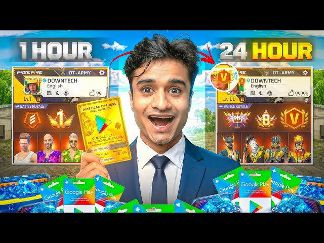 Can 100 Secret Redeem Codes Turn NOOB Bronze ID Into PRIME 8 LVL Pro ID in 24 Hours? - Free Fire 😱