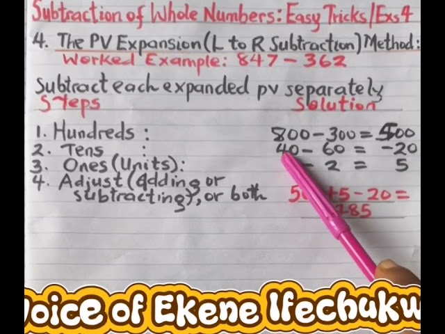Subtraction of Whole Numbers - Easy Tricks & Steps 4 and Worked Examples: 4