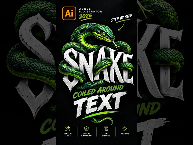 Adobe Illustrator 2026 Tutorial – How to Create a Snake Coiled Around Text 🐍 | Text Effect#photoshop