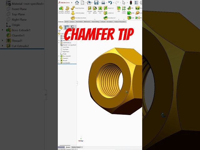 Simple trick for chamfer on hexagon in solidworks 😀 #ytshorts #shorts #malviyacadsolution