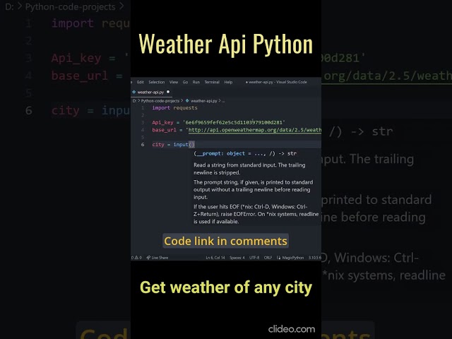 Get Real-time Weather Data for Any City: Python Weather API | #python #shorts