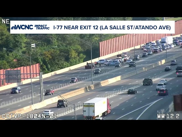 Traffic backed up on I-77 in northeast Charlotte