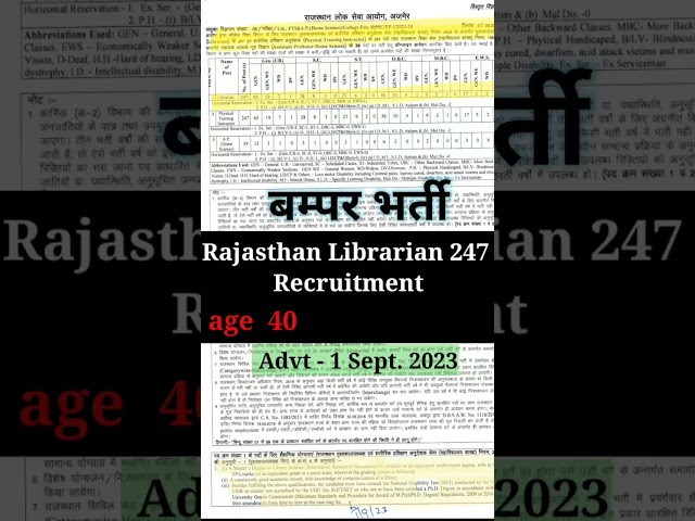 Librarian Vacancy Rajasthan (RPSC) कुल 247 पद #youtubeshorts  #librarian #rajasthan