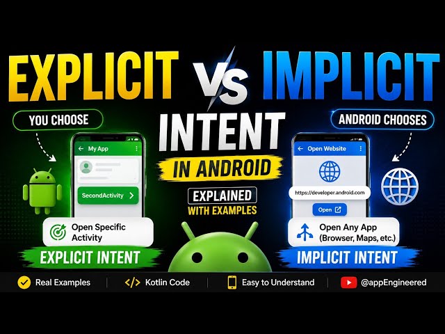 Explicit vs Implicit Intent in Android  — Explained with Real Examples #Android #Kotlin #url #Intent