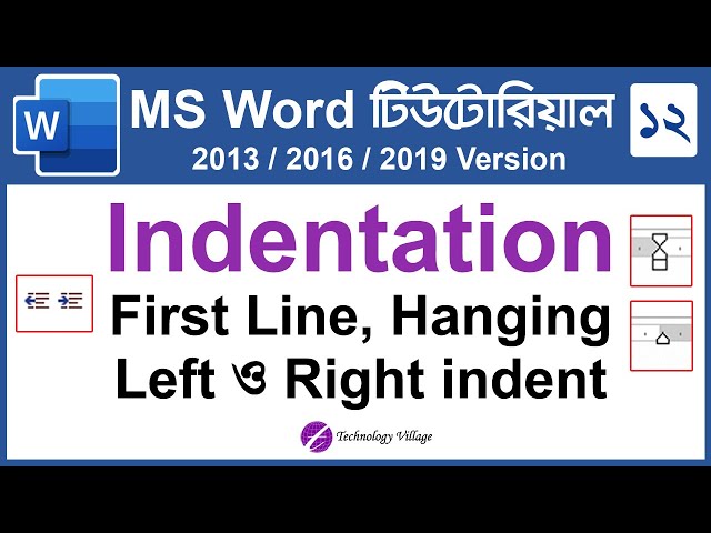 Indentation in MS Word 2016 (First Line Hanging Left Right Indent) | Microsoft Word Tutorial Bangla