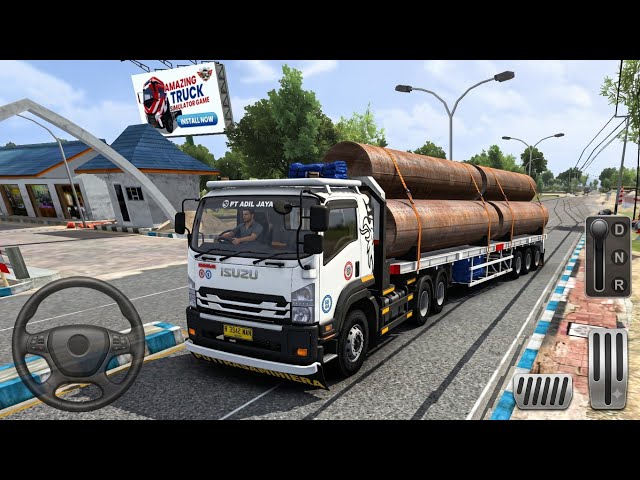 🚛 Isuzu Giga 6x4 Trailer Truck Steel Pipes Load vs Speed Breaker Map 😱 | BUSSID