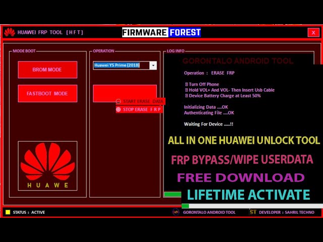 Huawei Free Tool 2023 FRP Bypass All Cpu Qualcomm,Kirin, One Click Reset User Lock