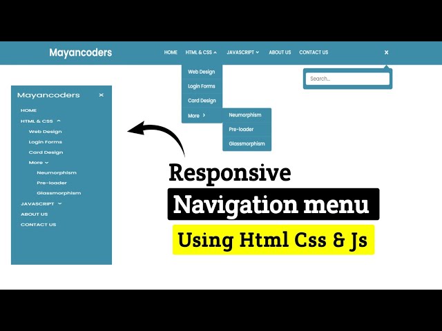 Create a Stylish Responsive Navigation Bar | HTML CSS JavaScript | Mayancoders