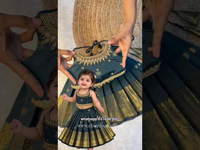 Link: https://chuttipattu.com/products/green-soft-banarasi-silk-aari-work-top-skirt-set-cpm0629