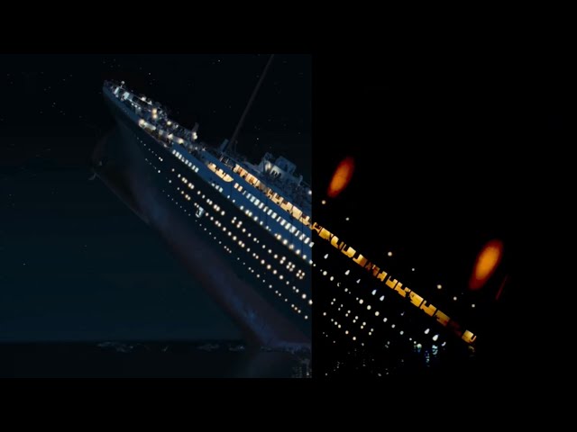 Titanic split scene, but it’s side by side with realistic lighting… Titanic 1997 | James ￼Cameron