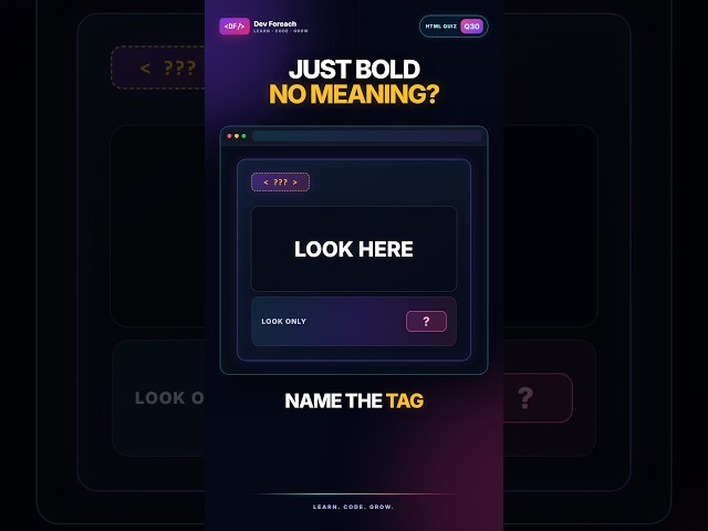 HTML Quiz #30: Which Tag Is Just Visually Bold, Nothing More? 🤔  #html #codingquiz  #htmlquiz