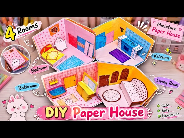 DIY miniature paper house 🏠 | 4 Cute Rooms Using Paper | Easy Miniature House DIY