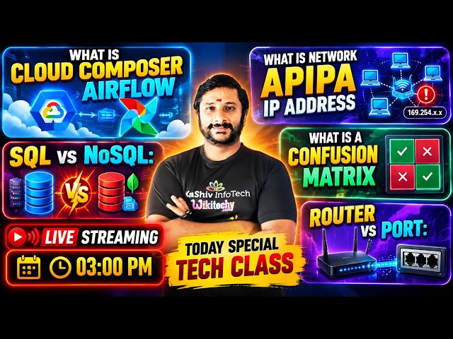 LIVE TECH CLASS 🔴 | Cloud Composer & Airflow | APIPA IP Address | SQL vs NoSQL | Router vs Port