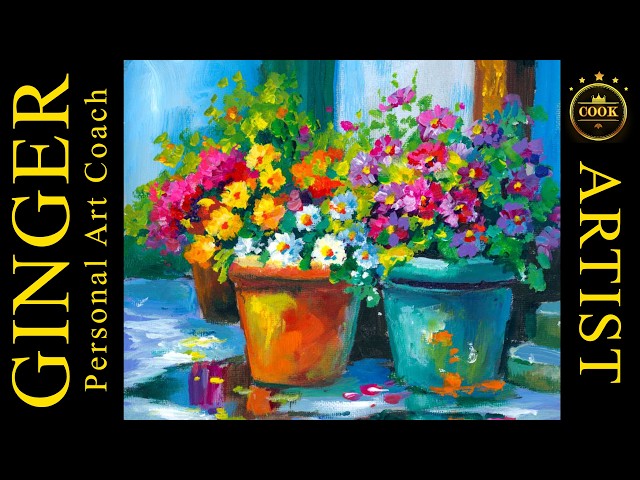 Flower Pots after Rain Easy Acrylic Tutorial for Beginners and Advanced Artists