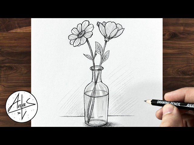 How to Draw Flowers in a Vase 🌸 | Easy Pencil Drawing Step by Step