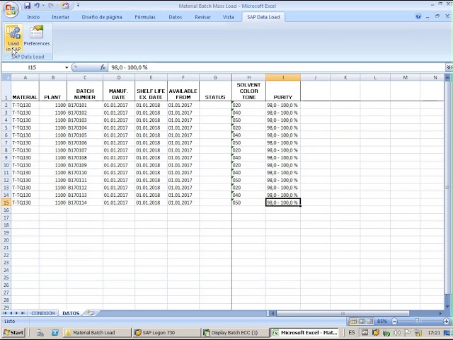 Material Batch Data Load in SAP using Excel