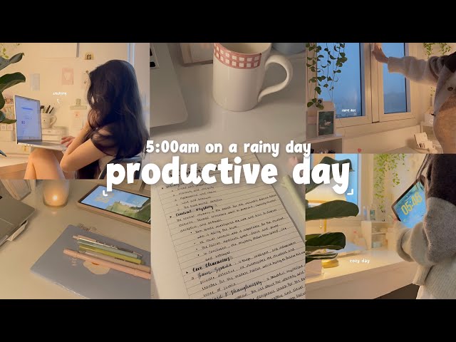 wake up at 5AM PRODUCTIVE  DAY🌷 study vlog, rainy day, sketching, romanticizing life˚ ༘
