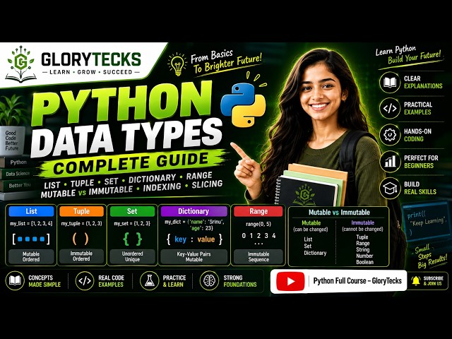 Python Data Types Full Tutorial | List, Tuple, Set, Dict & Range