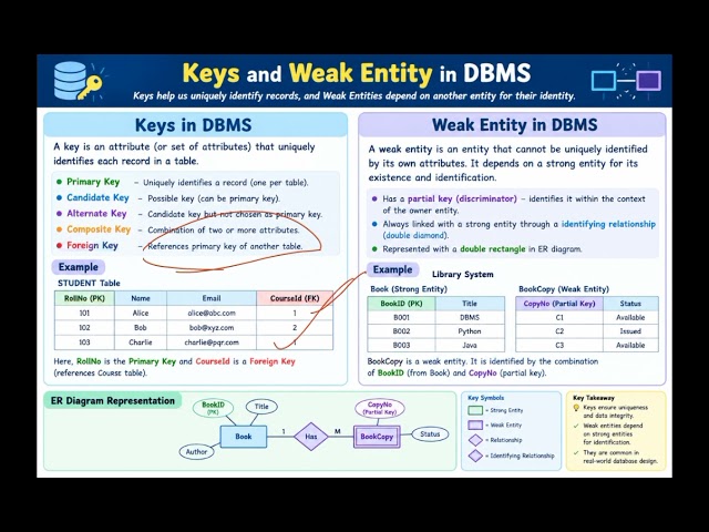 🔥 DBMS Keys & ER Diagram | Strong Entity vs Weak Entity Explained! 🔥📚 #dbms#ai#newshot