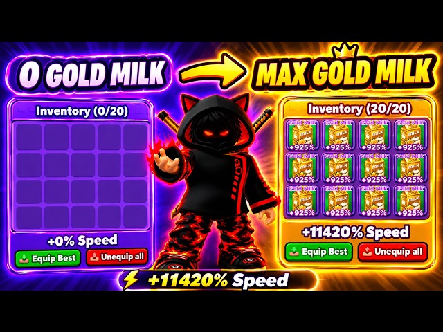 0 to max rare gold milk inventory 😱 | +1 speed keyboard escape | Roblox