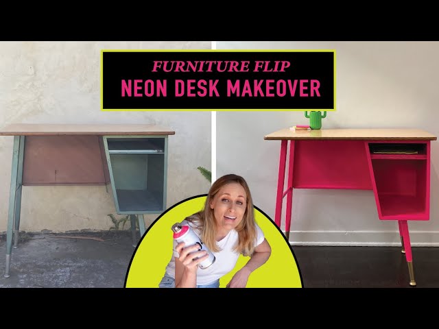 Colorful Neon Desk Makeover | DIY Furniture Flip | Vintage Desk Thrift Flip