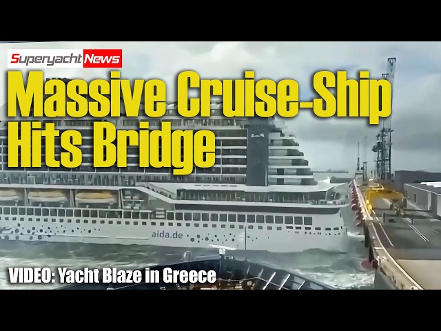 VIDEO: MASSIVE Cruise-Ship Breaks Moorings, Hits Bridge | Marine News Ep644