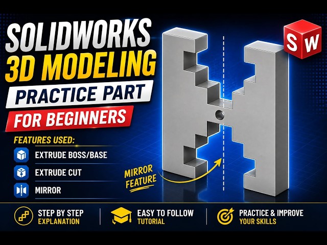 Learn SolidWorks Step by Step | Extrude Boss/Base, Extrude Cut & Mirror