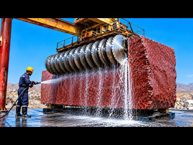 😱 World’s Most Beautiful Strawberry Marble | Giant Stone Cutting Process