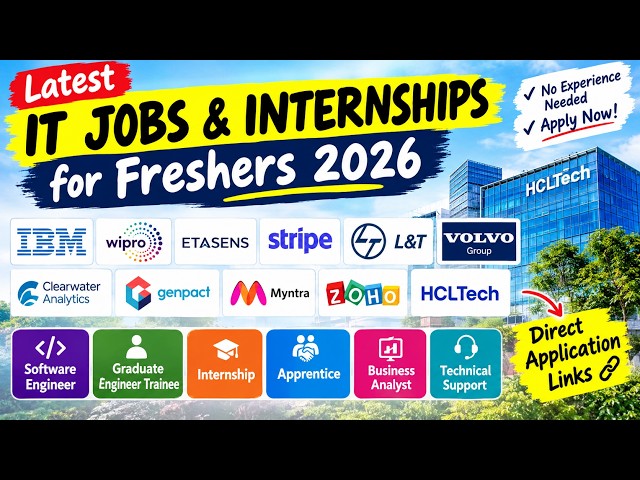 11 Latest IT Jobs & Internships for Freshers 2026 | IBM, Wipro, Stripe, HCLTech, Zoho & More