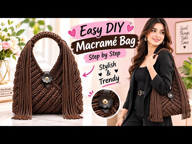 SUPER EASY CROCHET BAG! Made from Just 1 Rectangle + Adjustable Macramé Strap | Origami Bag