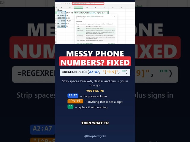 Clean Messy Phone Numbers With One Excel Formula #shorts