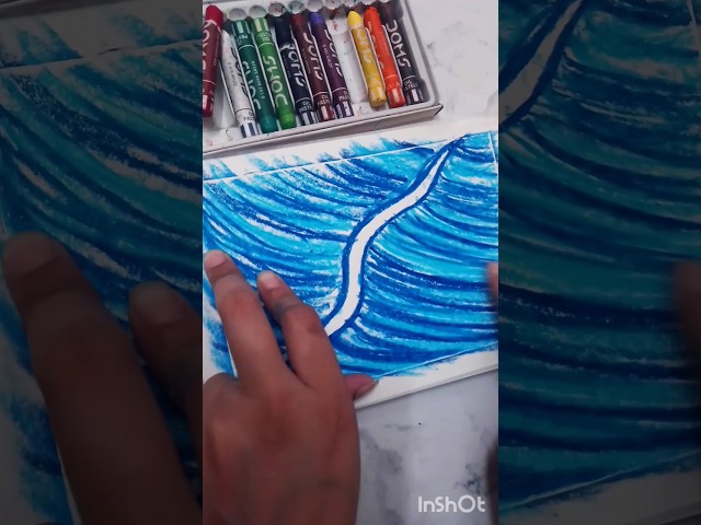 Easy Ocean Waves Drawing with Oil Pastels 🌊 #shorts #oilpasteldrawing #shortsviral